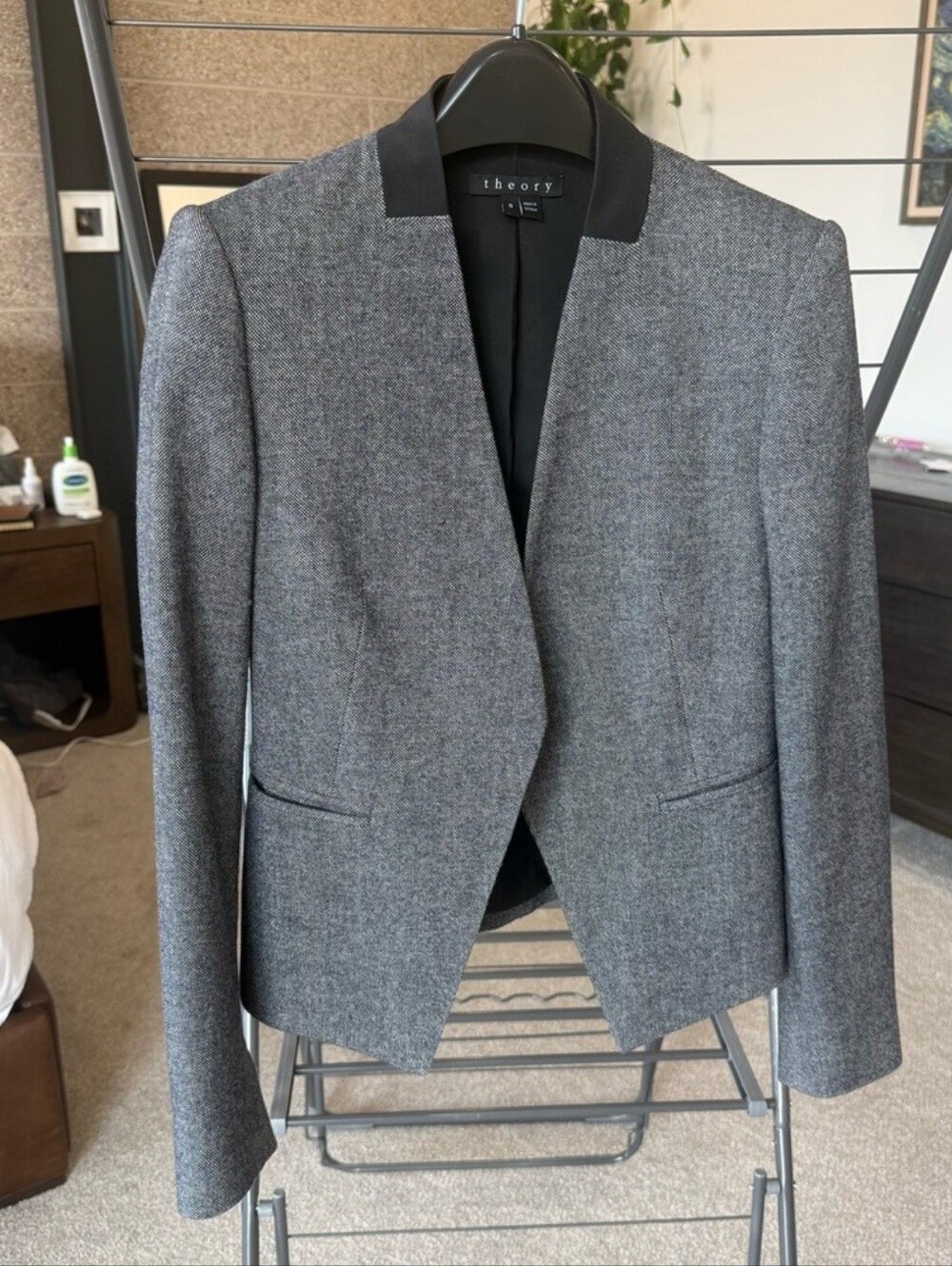 Theory Women's Gray Blazer with Black Trim